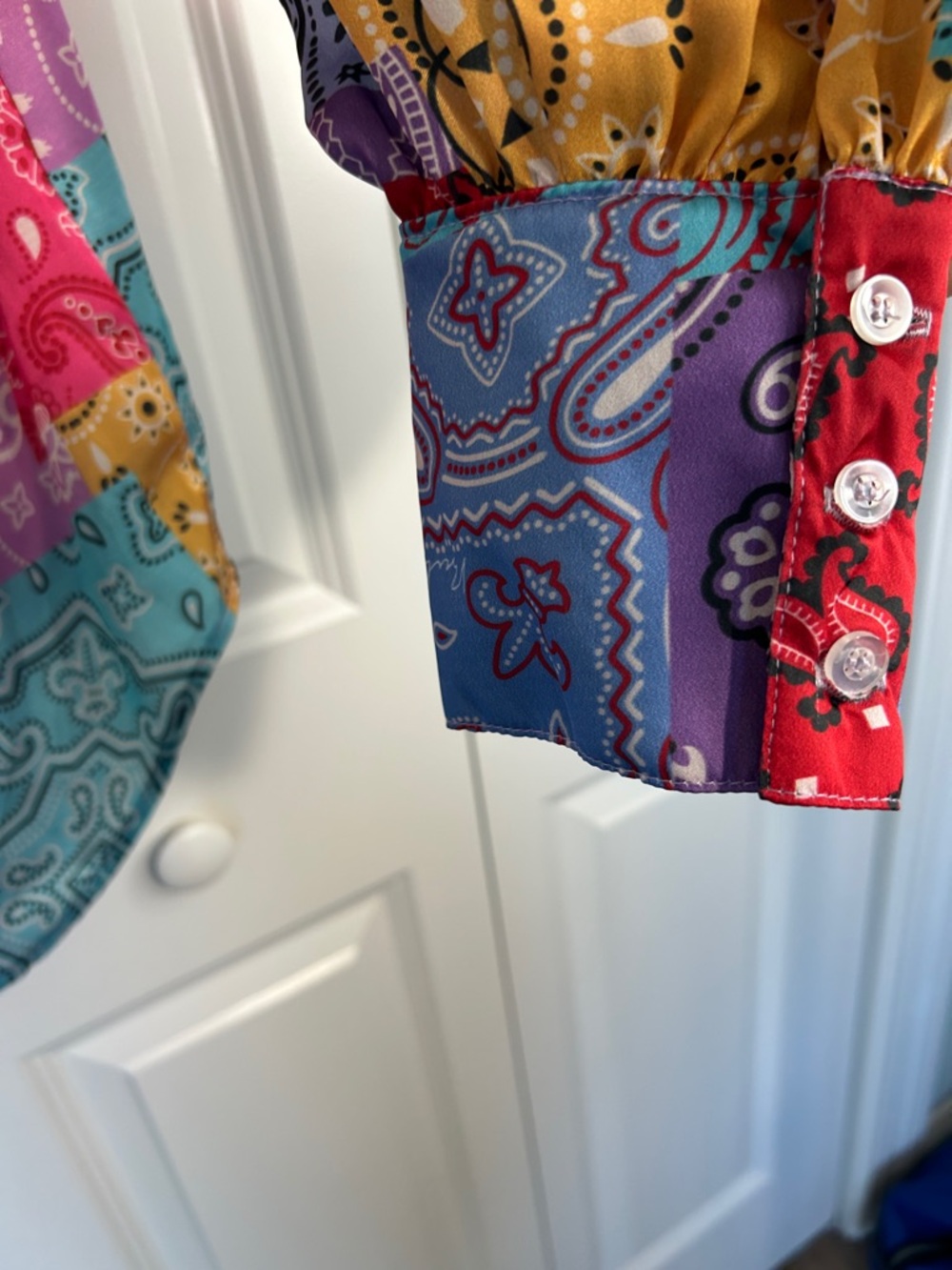 Bululu Multicolor Patchwork Bandana-Print Button Down Shirt - Picture 6 of 9